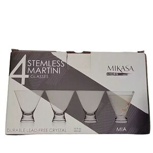 MIKASA 4 STEMLESS MARTINI GLASSES SET‎ NEW MIKASA MIA STEMLESS MARTINI GLASSES